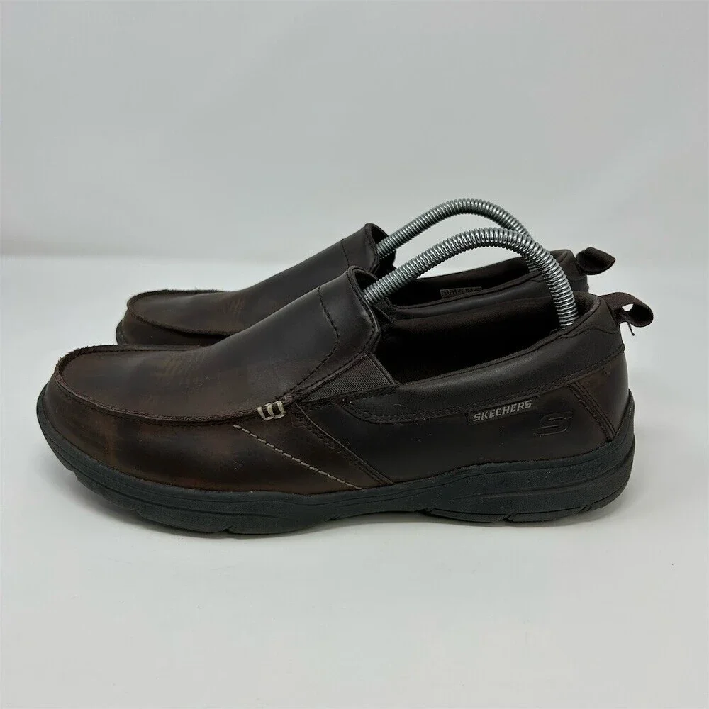 Skechers Harper Forde Men's Loafers Brown Slip-On Casual Shoes Relaxed Fit 9.5